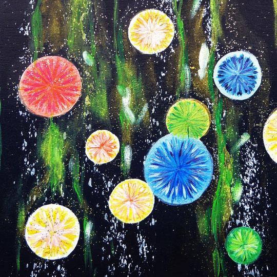 Crystals and Flowers, Acryl auf Holz, Casani, 20x20x3cm