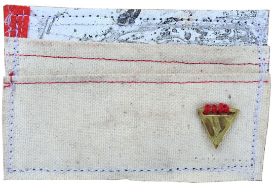 skinny wallet 1 - front | made out of scrap canvas and fabric and burlap | SOLD 
