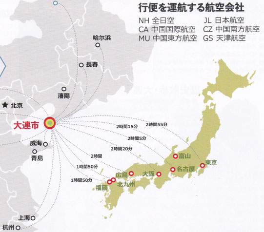 中国語学留学　大連ー日本就航路線