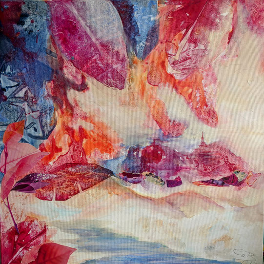 Asien, bald!, Mischtechnik auf Leinwand, 50 x 50 cm, 2024