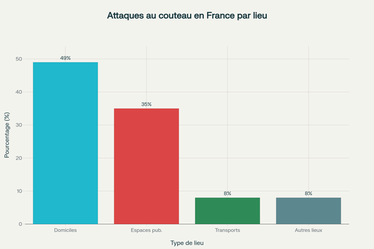 Répartition géographique des attaques au couteau en France par type de lieu