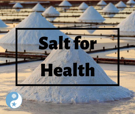 "Salt for Health" over piles of sea salt and the Beachside Community Acupuncture PLLC logo