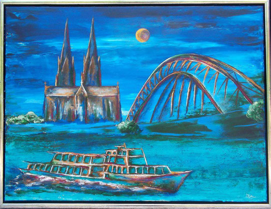 Köln bei Nacht - Acryl auf Leinwand - 50 x 60 (gerahmt)
