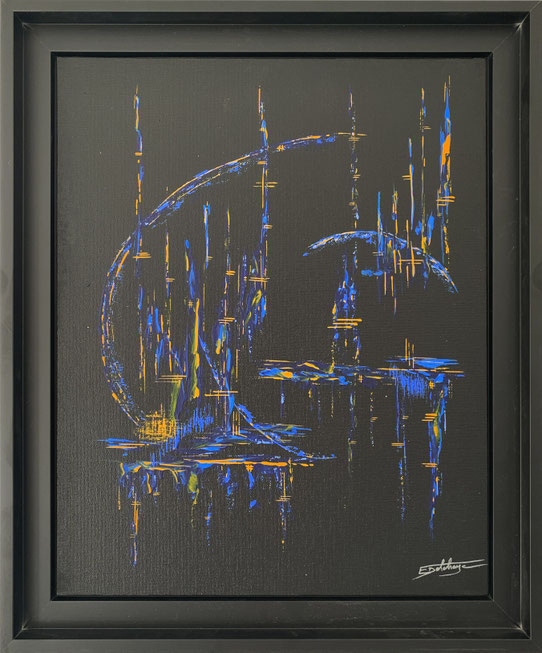 Intrigue - Eric Delahaye - acrylique au couteau sur toile - 33x41 cm - série Vibrations - 2025