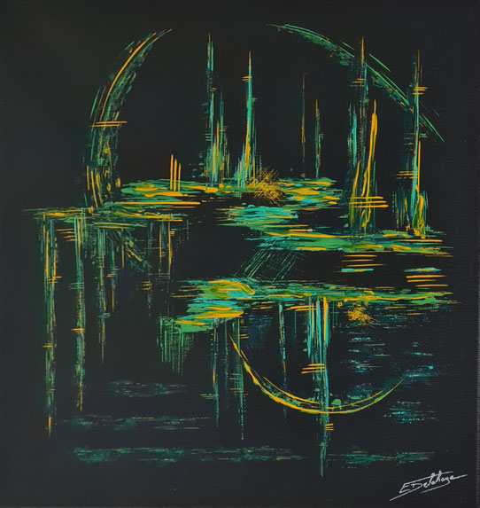 Intuition - Eric Delahaye - acrylique au couteau sur toile - 40x40 cm - série Vibrations - 2025