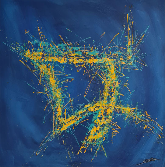 Les Profondeurs Silencieuses - Eric Delahaye - acrylique sur toile - 100x100 cm - série Effusion - 2025
