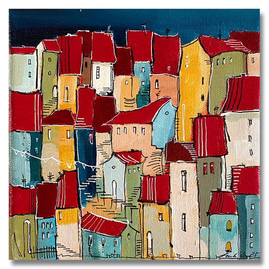 04 „STADTLANDSCHAFT“ – Mischtechnik auf  Leinwand auf 2cm Keilrahmen– licht- und farbecht endfixiert  – Größe: 15x15 – Bildpreis: 60€