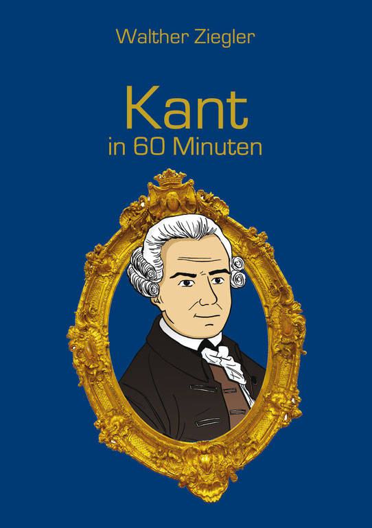 Kant; Bild von Kant; Buch über Kant; Comiczeichnung von Kant; Portrait von Kant in einem Bilderrahmen;
