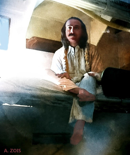 Meher Baba in a ship's cabin during the 1930s. Image rendition by Anthony Zois.