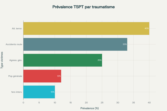Prévalence du TSPT selon différents types d'exposition traumatique (données de recherches récentes)