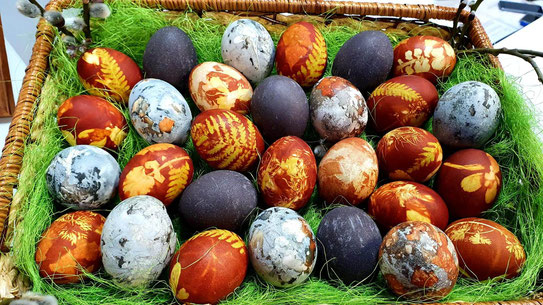 Hand pained, multicoloured Latvian Easter eggs.