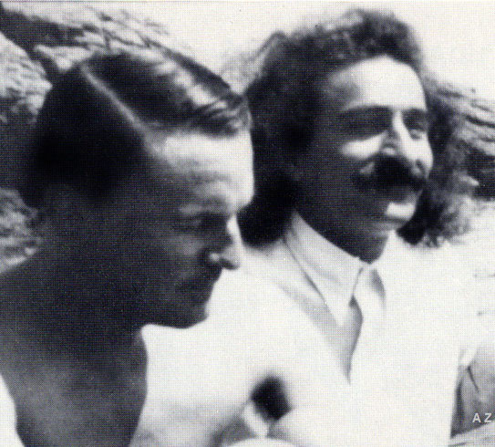 Meher Baba with Herbert Davy at Santa Margherita beach in 1932. Cropped image by A. Zois