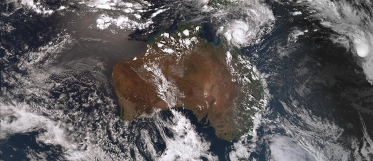 Satellite image showing Tropical Cyclone Tiffany in the Coral Sea (09/01/2022 5 PM AEST). Image from www.bom.gov.au.