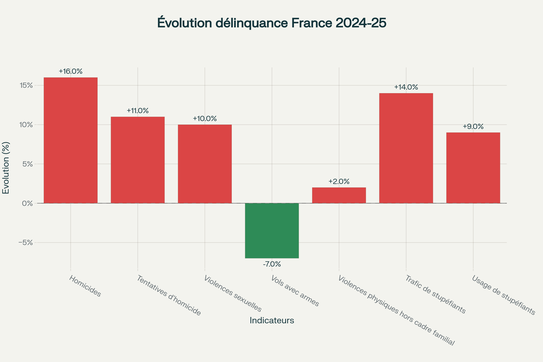 Évolution contrastée de la délinquance en France entre mi-2024 et mi-2025