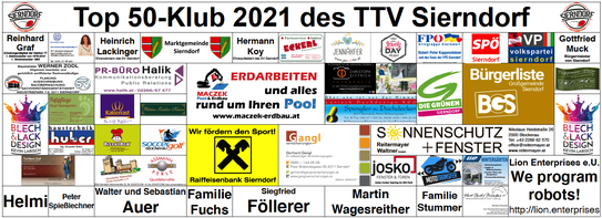Das ist der aktuelle Top 50-Klub 2021 des TTV Sierndorf.