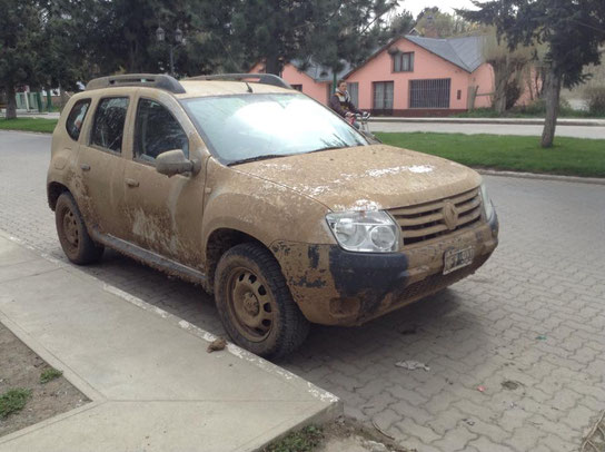 dirty dusty parked up outside the cafe