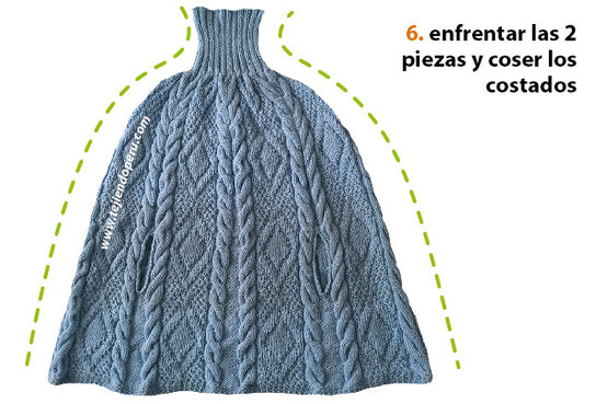 Tutorial: capa con cuello doblado tejida en dos agujas o palitos