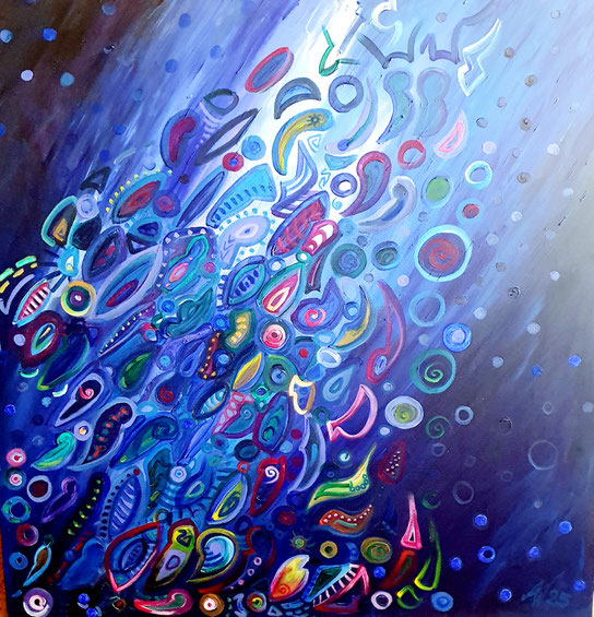 "Das Unsichtbare sehen", Acryl auf Leinwand, 100 x 100 cm, 2025