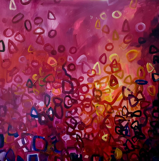 "Words of Love", (Leonhard Cohen),  95 x 95 cm, Acryl,   2023,    Angelika Wolf