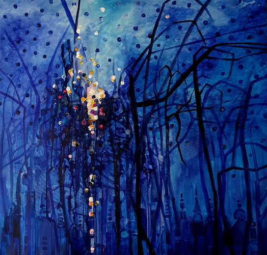 Codename: Wunder          95 x95 cm          Acryl auf Naturleinwand         2023    Angelika Wolf