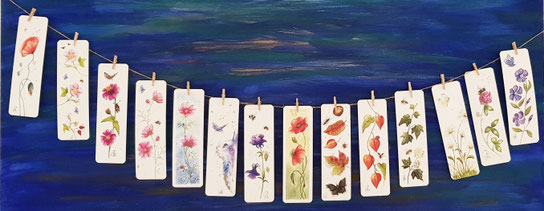 Lesezeichen mit Naturmotiven, © 2023 Marion Gnadl, Huglfing