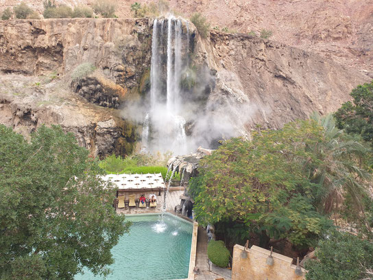 View from the hotel room on the private waterfall