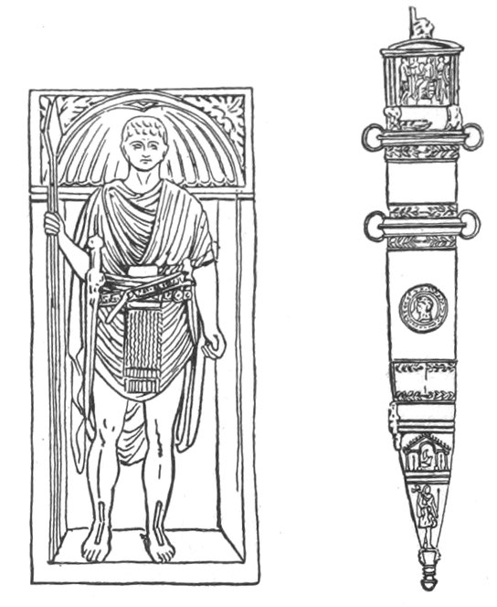 Denkmal eines illyrischen Soldaten, gefunden in Bingen. 2. Schwertscheide (Mainz, Deutschland).
