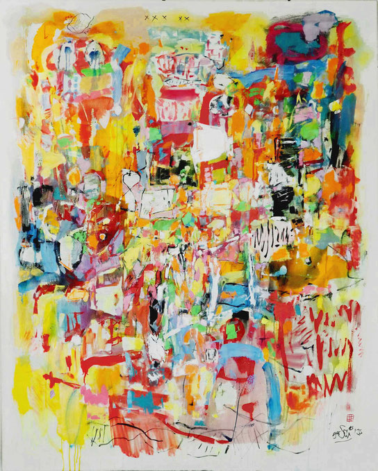 gerSCh* 2026 BAZAR ZEITPLASTISCH Öl auf Nessel 150 x 120 cm