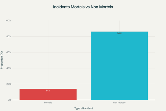 Proportion d’agressions au couteau mortelles vs non mortelles (France, 2016-2019)