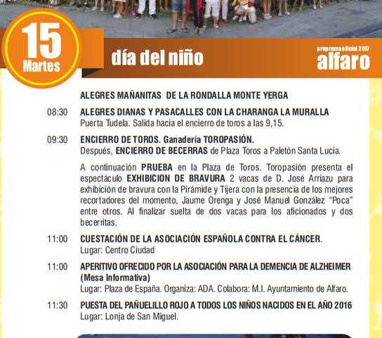 Fiestas de San Roque y San Ezequiel en ALFARO Programa