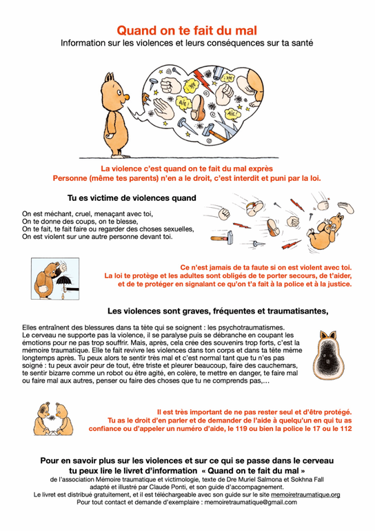 Quand on te fait du mal. Violences aux enfants. Album Claude Ponti gratuit. VEO. Droits de l'enfant. Victomologie. Traumatismes. Emotions. PDF gratuit. Informations sur les violences et leurs conséquences. CPS. Psychologie.