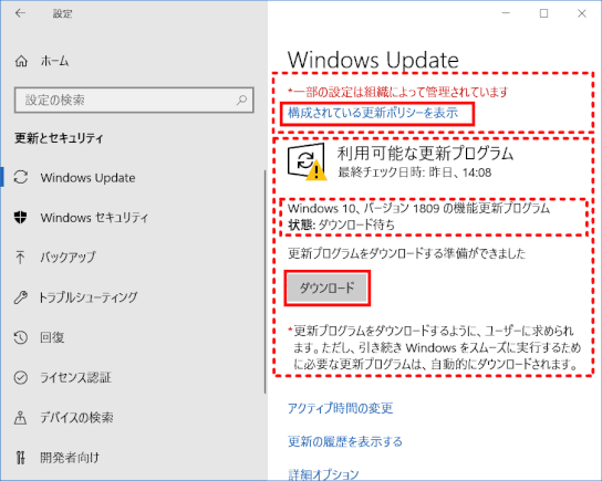 blog_wustop26：自動更新の構成を［有効］に設定した時の［ダウンロード］ボタン