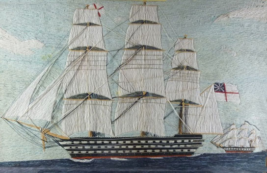 19th century folk art sailors woolwork from barbaraleighantiquefolkart.co.uk