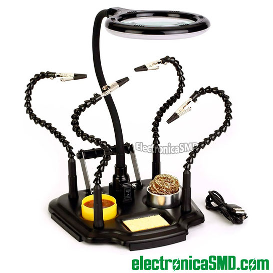 tercer brazo super pro guatemala, tercera mano brazo con 4 lagartos ajustables guatemala, brazo de apoyo para electronica guatemala tercera mano tercer brazo, porta cautin, lupa luz led guatemala