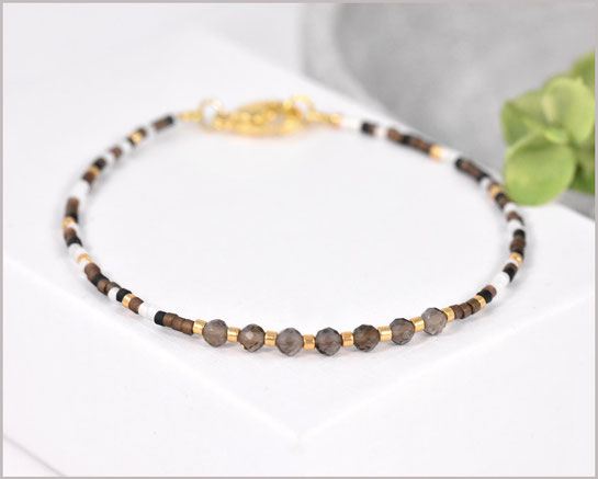 Rauchquarz Edelstein Armband 3 mm  mit Miyuki Perlen Mix  27,90 €