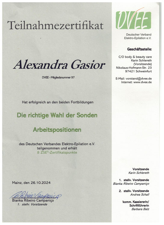 Zertifikat Arbeitspositionen, Sondenwahl