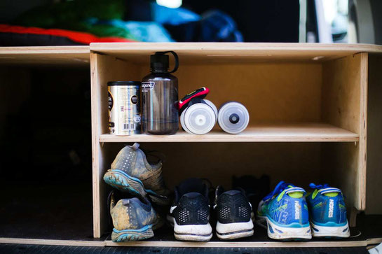 Show off your setup - Everyone’s got their own organization hacks. Since my partner and I are runners, we use this Camp It Simple niche to store our running shoes--makes them a lot easier to keep track of.