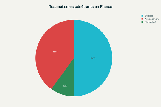 Répartition des circonstances des traumatismes pénétrants selon les données françaises