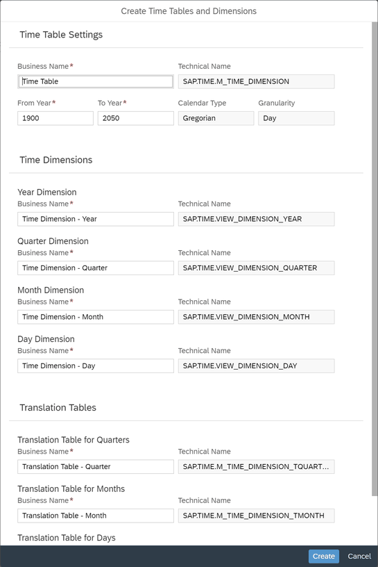 SAP Datasphere Create time dimension