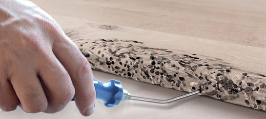 Briccola Tisch, rustikaler Tisch, Holztisch, Tisch Venedig Pfähle, Tisch mit Wurmlöcher