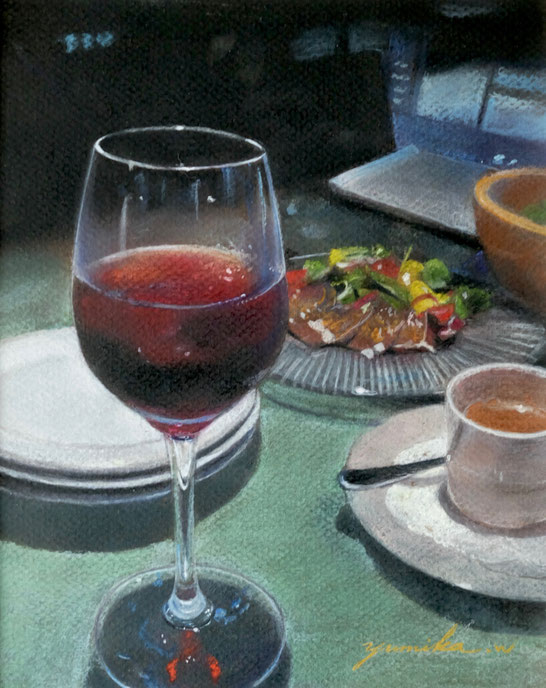 Night owl ~with wine~　180×225mm　パステル・アクリル