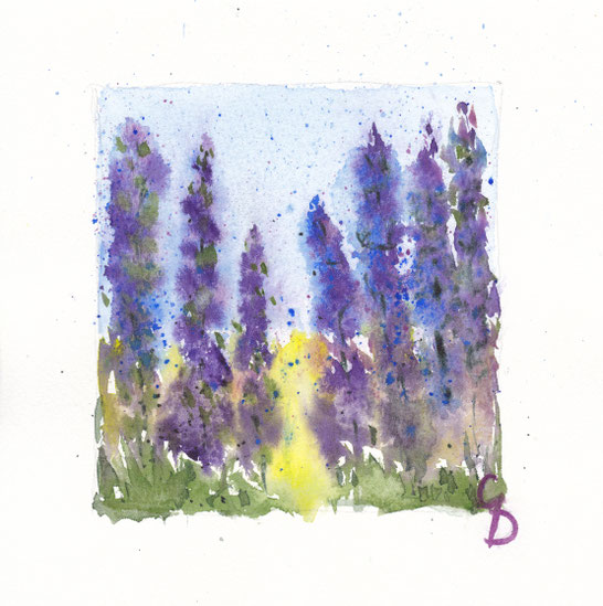 Stockrosen im Garten, 19x19cm, 80€