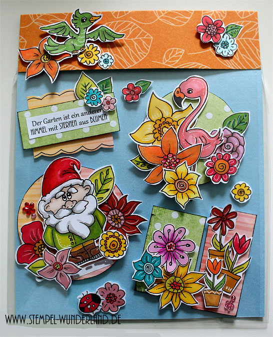 Card Candy Embellishments Digi Stamps Digitale Stempel online kaufen Gartenzwerg Blume im Topd Zwerg Vogel Flamingo von www.stempel-wunderland.de