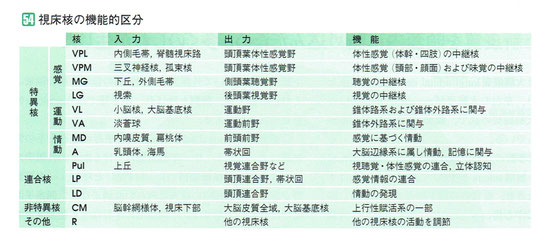 視床核の機能的区分