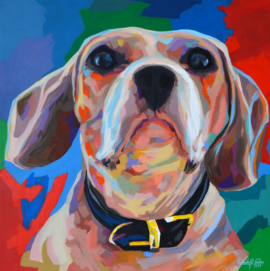 Ein mit Acrylfarben gemaltes Porträt der Beagle-Dame Milli.