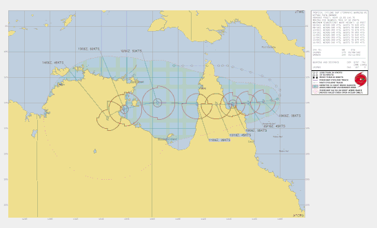 Forecast track map of Tropical Cyclone Tiffany (09/01/2022). From JTWC.