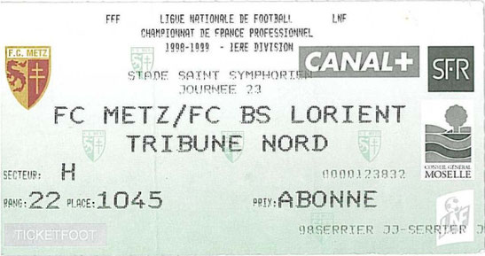 6 févr. 1999: FC Metz - FC Lorient - 23ème Journée - Championnat de France (3/0 - 13.711 spect.)