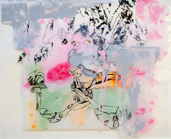 © Joana Fischer, untitled, 2014, ink and acrylic on clear film and plexiglas, 9 x 12 inches, private collection