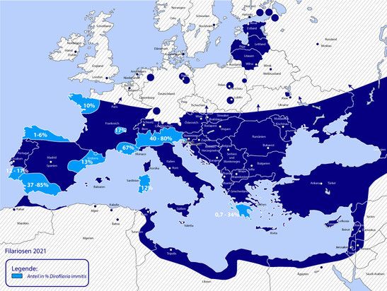 Karte Verbreitung Herzwürmer Frankreich