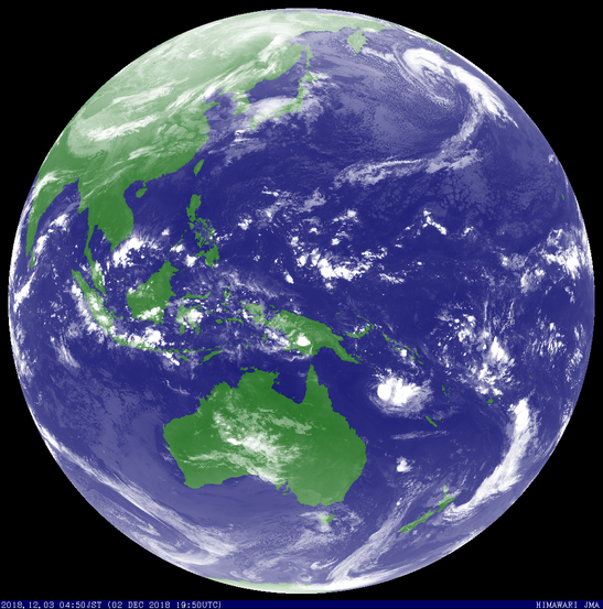 Satellite image showing Tropical Cyclone Owen in the Coral Sea to the north east of Queensland  (02/12/2018) Image from JMA